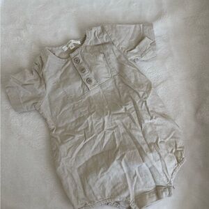 Stylish Beige Linen Baby Bodysuit